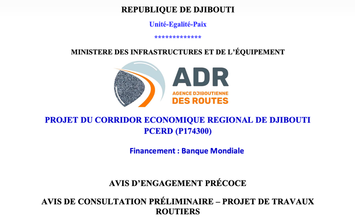 Projet de corridor économique régional entre Djibouti et l'Ethiopie - Avis de consultation préliminaire - cloture des candidatures le 31.03.26